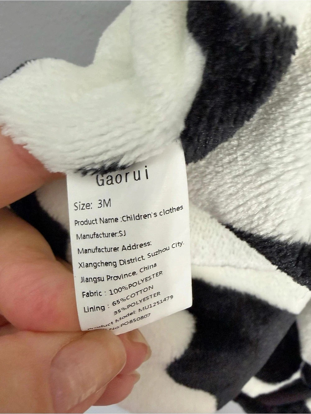 Gaorui Cow Hooded Romper Footie White & Black Baby 3M - Picture 3 of 3